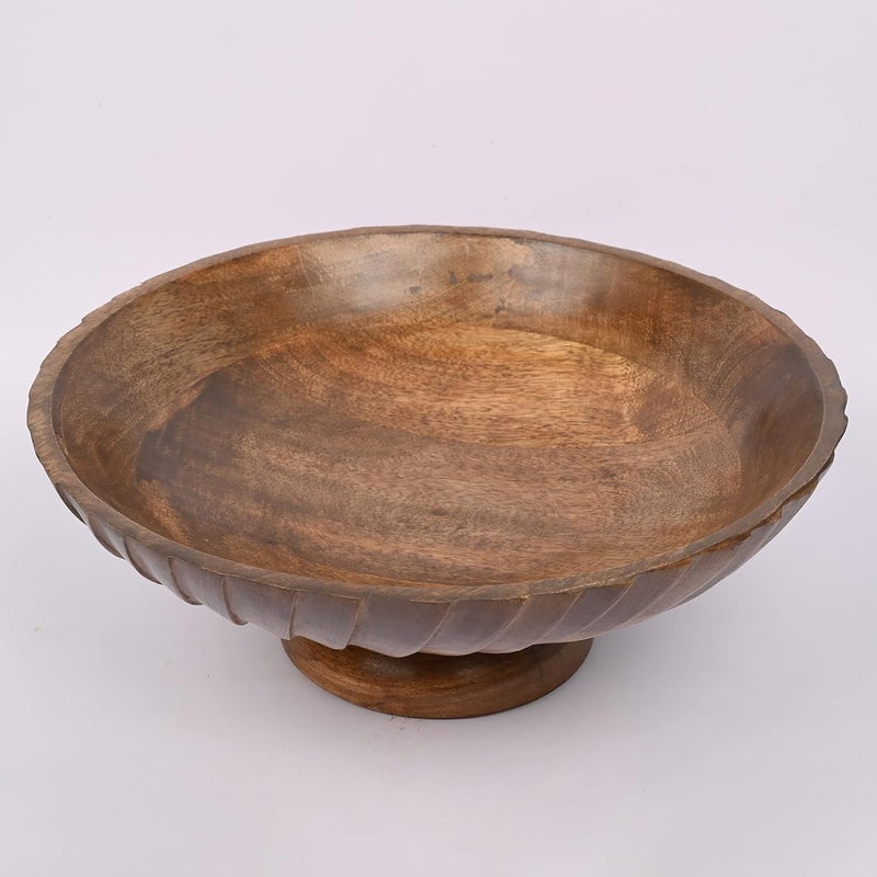 EDHAS Mango Wood Decorative Wooden Bowl Hand Carved Home Decor for Dining Table Center, Living Room, Kitchen Décor (12" x 12' x 4.75") - Image 3